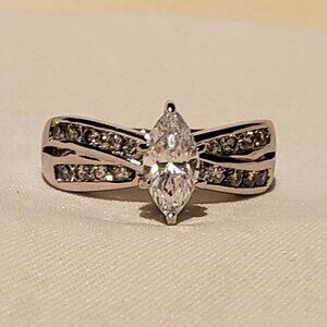 1ct Marquise Bypass Ring with 18 Channel Set Accent Stones Set in 925 Silver